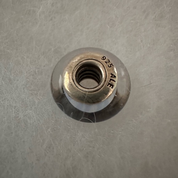 White/Light Blue Striped Retired Murano Glass/Sterling Silver Pandora charm - Picture 2 of 3